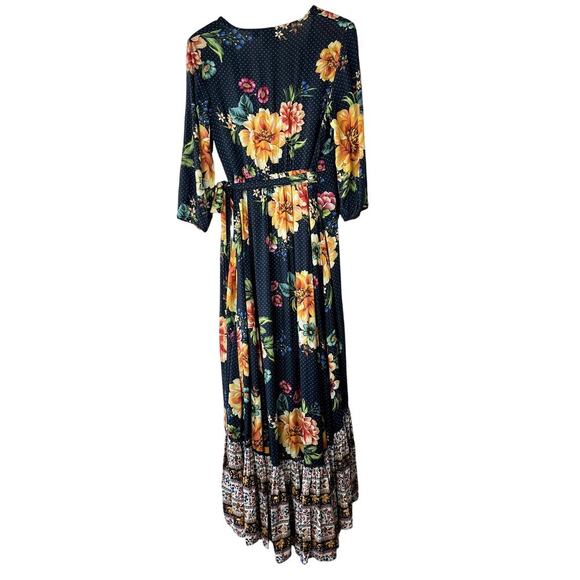 FARM RIO Majorca Wrap Dress Tropical Floral Polka Dot Print Maxi Ruffle SMALL - Picture 9 of 9